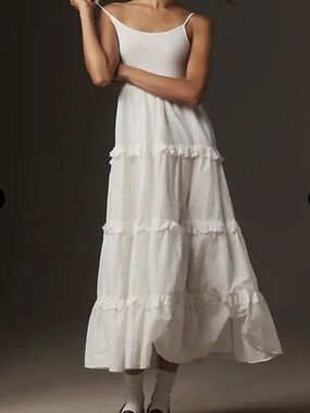 Anthropologie Twofer White Tiered Ruffle Maxi Dress | Medium| NWOT